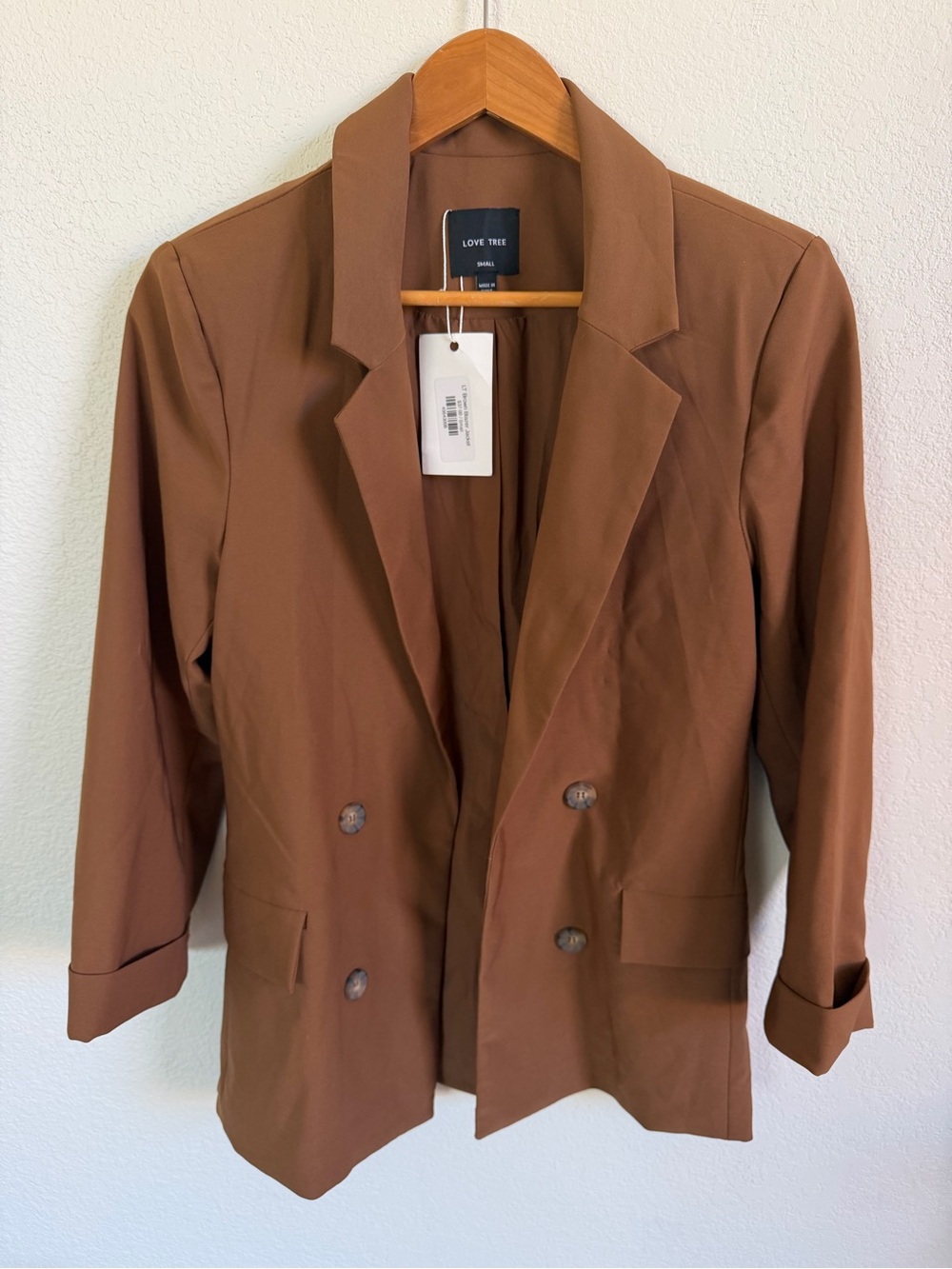 Love Tree Oversized Warm Brown Lightweight Blazer Jacket